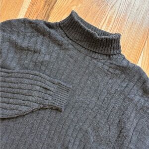 Alan Stuart Vintage 80s Acrylic Striped Turtleneck Sweater Made in USA Grey XL
